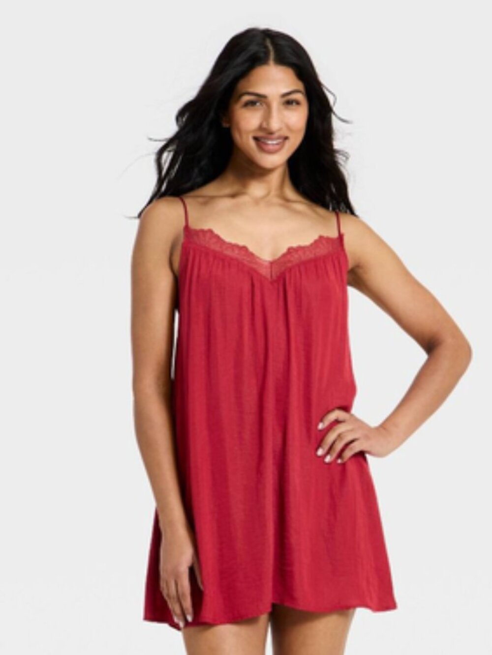 Women's Luxury Collection Lace Trim Satin Chemise - Auden Dark Pink S